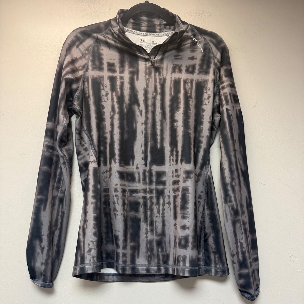 Under‎ Armour ColdGear Quarter-Zip Womens Large Grey Black Tie Dye Fitted 10138
